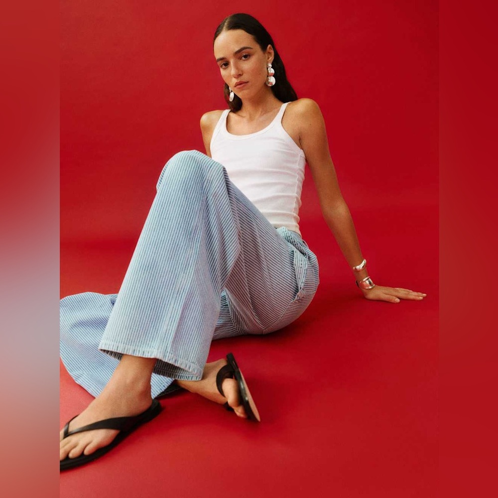 NWT Reformation Diego Mid Rise Baggy Utility Jeans in Island Stripe - Picture 2 of 13